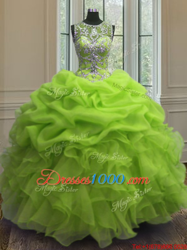 Great Lavender Organza Zipper Quinceanera Gown Sleeveless Floor Length Beading and Ruffles and Pick Ups