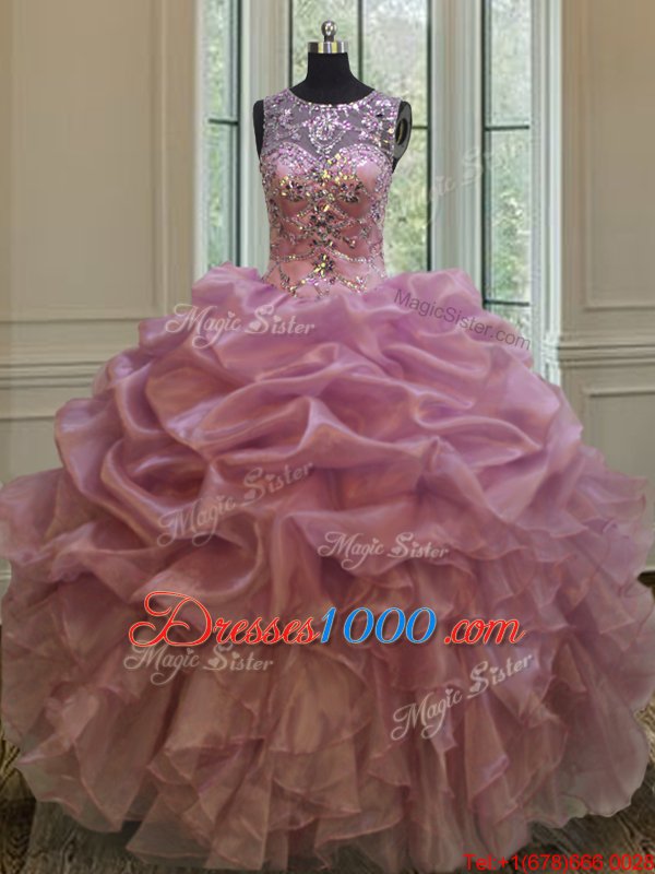Hot Selling Floor Length Green Vestidos de Quinceanera Organza Sleeveless Beading and Appliques and Ruffles