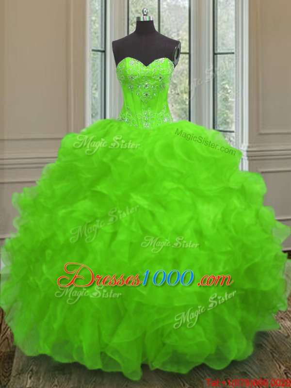 Free and Easy Organza Lace Up Quinceanera Dress Sleeveless Floor Length Beading and Embroidery and Ruffles