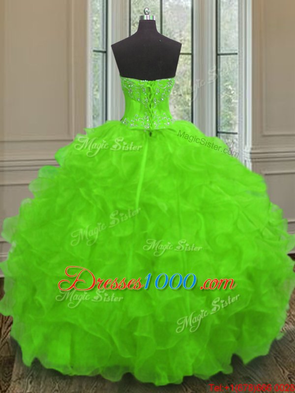 Free and Easy Organza Lace Up Quinceanera Dress Sleeveless Floor Length Beading and Embroidery and Ruffles