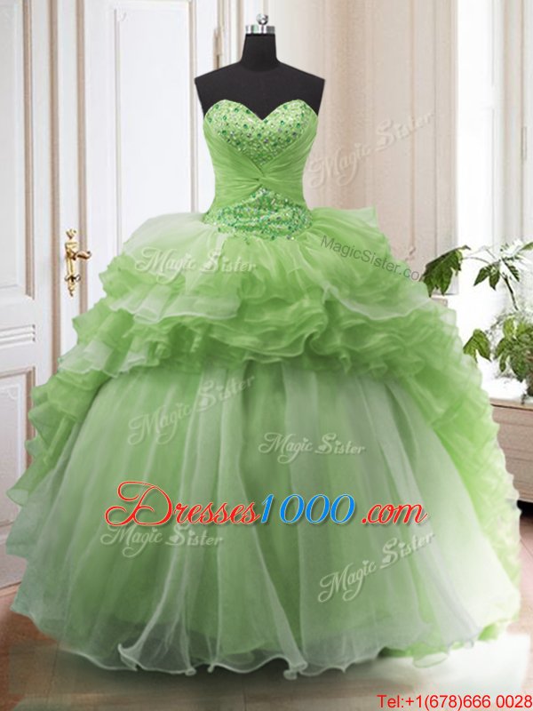 High Quality Organza Sweetheart Sleeveless Court Train Lace Up Beading and Ruffled Layers Ball Gown Prom Dress in