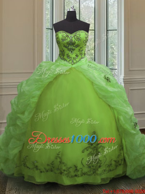 Sleeveless Court Train Beading and Appliques and Pick Ups Lace Up Ball Gown Prom Dress