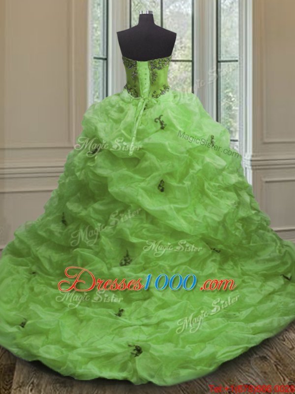 Sleeveless Court Train Beading and Appliques and Pick Ups Lace Up Ball Gown Prom Dress