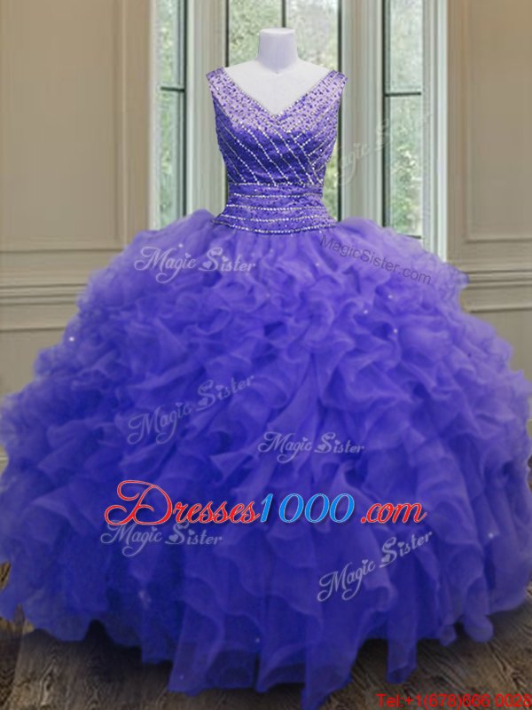 Sleeveless Beading and Ruffles Zipper Ball Gown Prom Dress