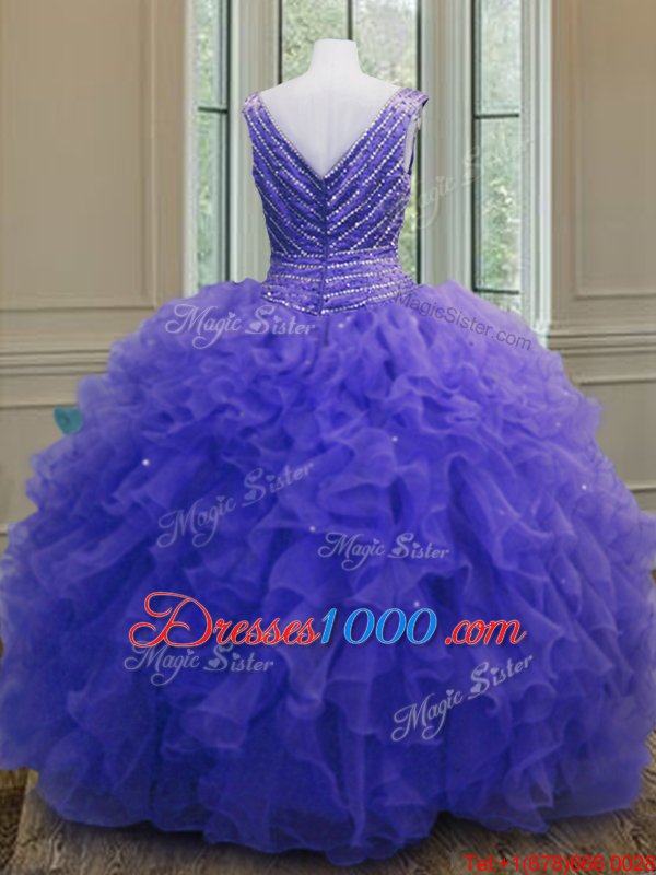 Sleeveless Beading and Ruffles Zipper Ball Gown Prom Dress
