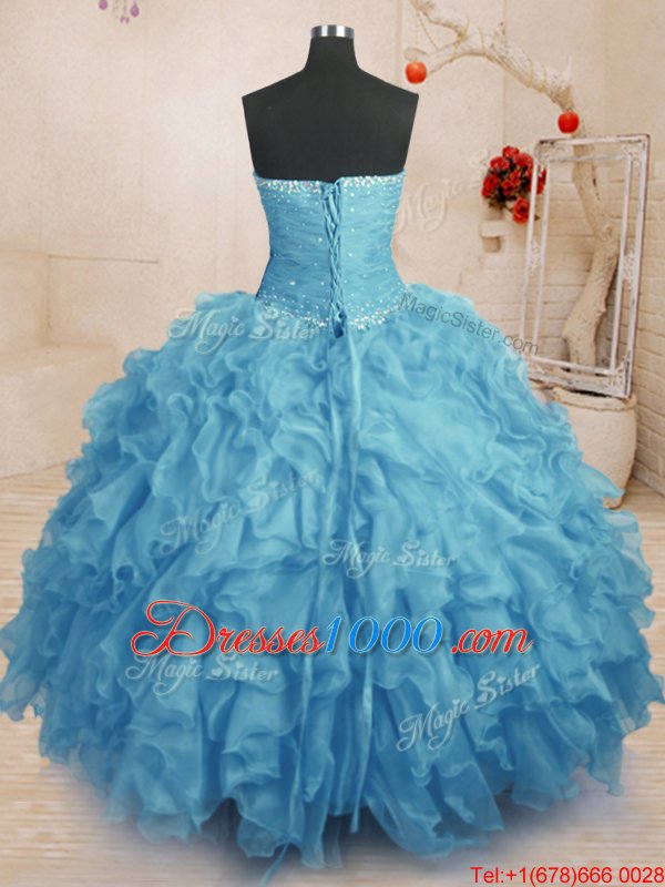Sumptuous Sweetheart Sleeveless Lace Up Vestidos de Quinceanera Baby Blue Organza