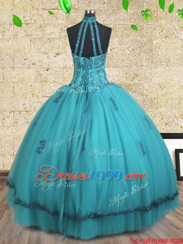 Halter Top Sleeveless Beading Lace Up 15 Quinceanera Dress