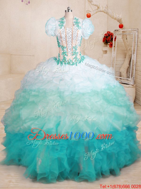 Top Selling Multi-color Organza Lace Up Sweetheart Sleeveless With Train Quinceanera Dress Brush Train Beading and Appliques and Ruffles
