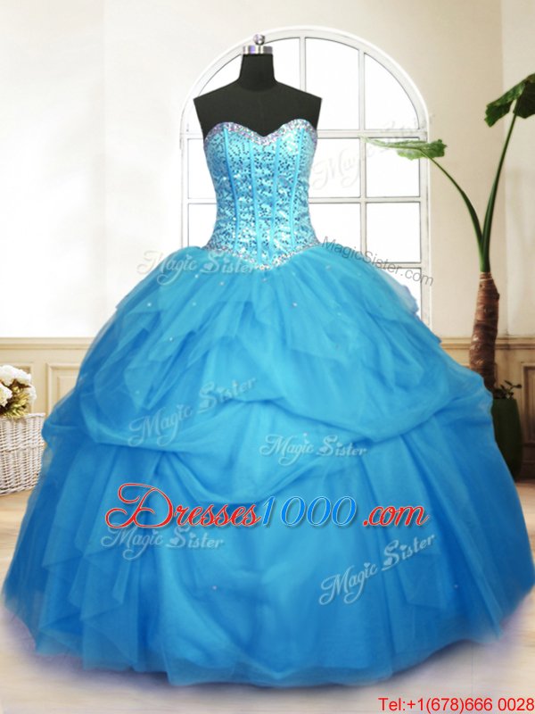 Baby Blue Sweetheart Neckline Sequins and Pick Ups Sweet 16 Dress Sleeveless Lace Up