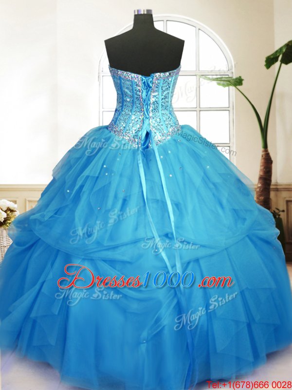 Baby Blue Sweetheart Neckline Sequins and Pick Ups Sweet 16 Dress Sleeveless Lace Up
