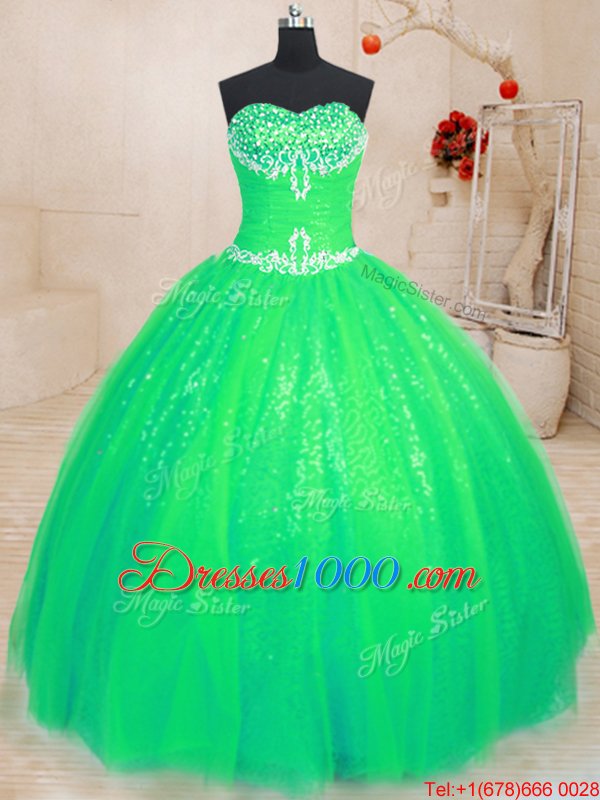 Cheap Sweetheart Sleeveless Tulle and Sequined Quinceanera Dresses Beading Lace Up