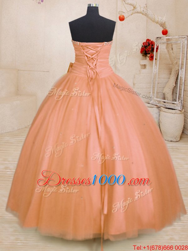 Fashionable Orange Sweetheart Lace Up Beading and Bowknot Quince Ball Gowns Sleeveless