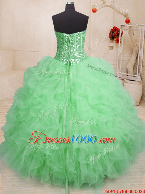 Hot Sale Sweetheart Sleeveless Organza Quinceanera Gown Beading and Ruffles Lace Up