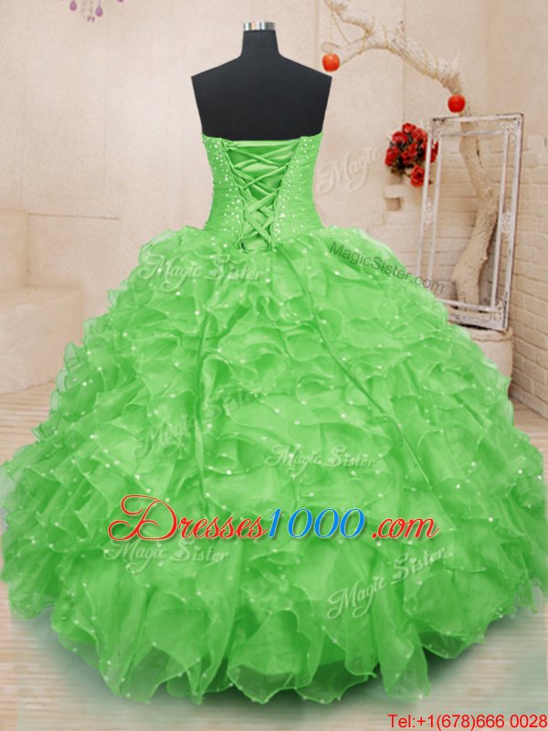 Sleeveless Beading and Ruffles and Hand Made Flower Floor Length Sweet 16 Quinceanera Dress