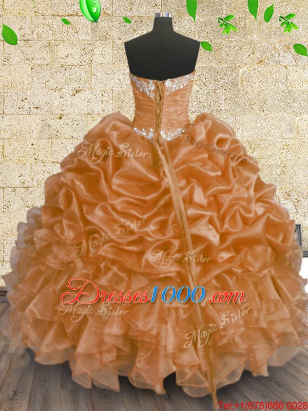 Admirable Sequins Ball Gowns 15 Quinceanera Dress Orange Sweetheart Organza Sleeveless Floor Length Lace Up