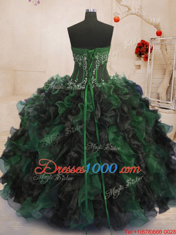 Fine Floor Length Multi-color Sweet 16 Dress Strapless Sleeveless Lace Up