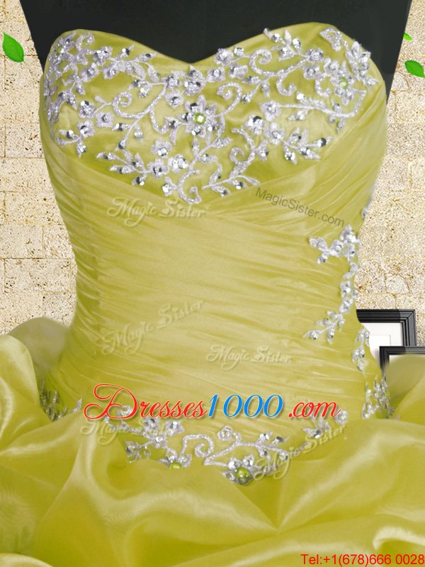 Vintage Sleeveless Organza Floor Length Lace Up Sweet 16 Dress in Green for with Beading and Appliques and Ruffles and Ruching