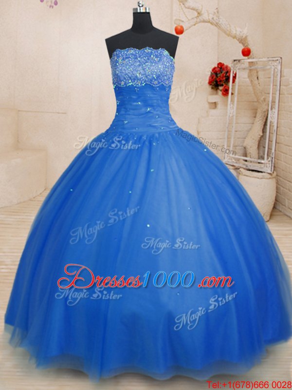 Pretty Sleeveless Brush Train Lace Up With Train Beading and Ruffles Quinceanera Dress