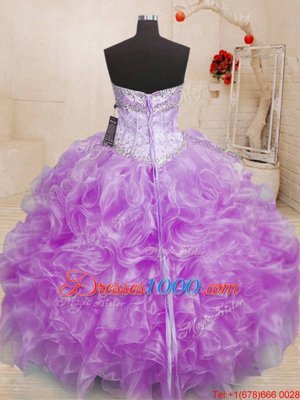 Smart Sleeveless Beading and Ruffles Lace Up Ball Gown Prom Dress