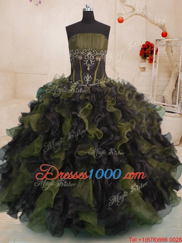 Sweet Multi-color Strapless Lace Up Beading and Ruffles Quinceanera Dress Sleeveless