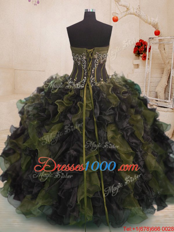 Sweet Multi-color Strapless Lace Up Beading and Ruffles Quinceanera Dress Sleeveless