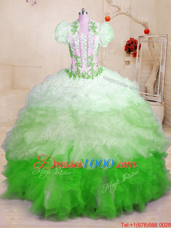 Multi-color Quinceanera Gown Military Ball and Sweet 16 and Quinceanera and For with Beading and Appliques and Ruffles Sweetheart Sleeveless Brush Train Lace Up