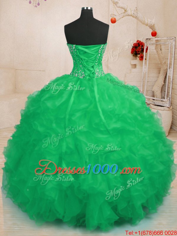 Customized Sweetheart Sleeveless Lace Up Sweet 16 Quinceanera Dress Turquoise Organza