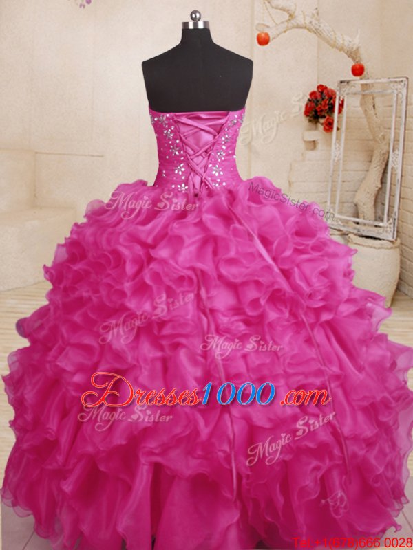 Captivating Organza Sleeveless With Train 15 Quinceanera Dress Brush Train and Beading and Ruffles