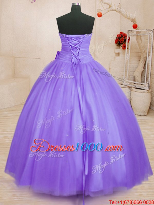 Lavender Sweet 16 Dress Military Ball and Sweet 16 and Quinceanera and For with Beading and Bowknot Sweetheart Sleeveless Lace Up
