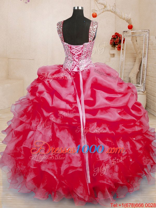 Fashionable Sleeveless Lace Up Floor Length Beading and Ruffles and Pick Ups Vestidos de Quinceanera