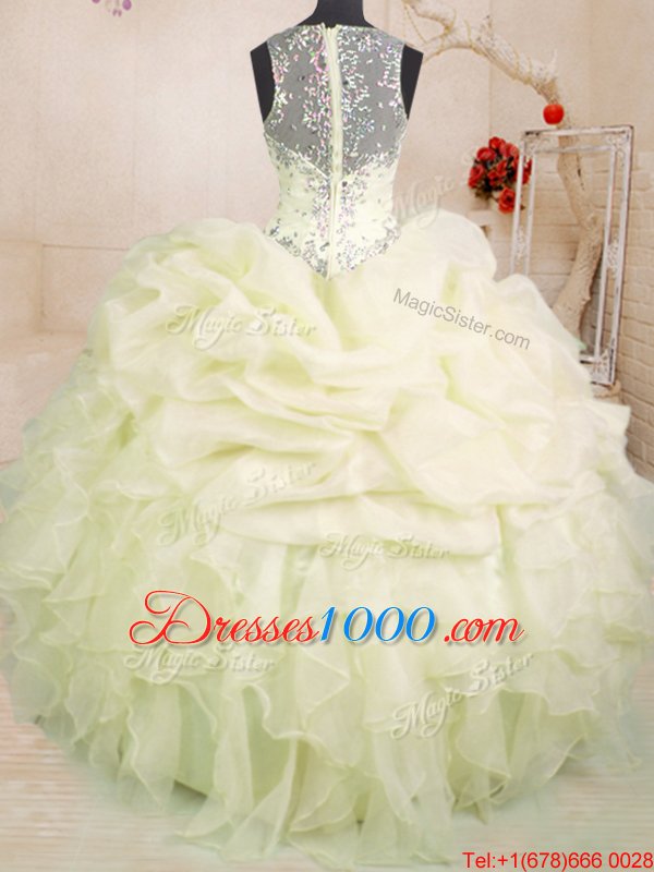 Pick Ups Ball Gowns Quinceanera Dress Light Yellow Straps Organza Sleeveless Floor Length Zipper