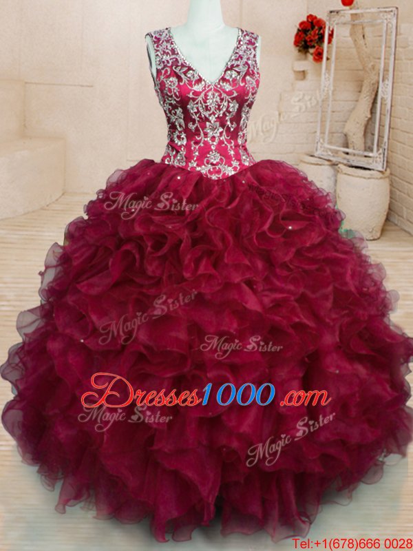 Beauteous Floor Length Ball Gowns Sleeveless Wine Red Ball Gown Prom Dress Zipper