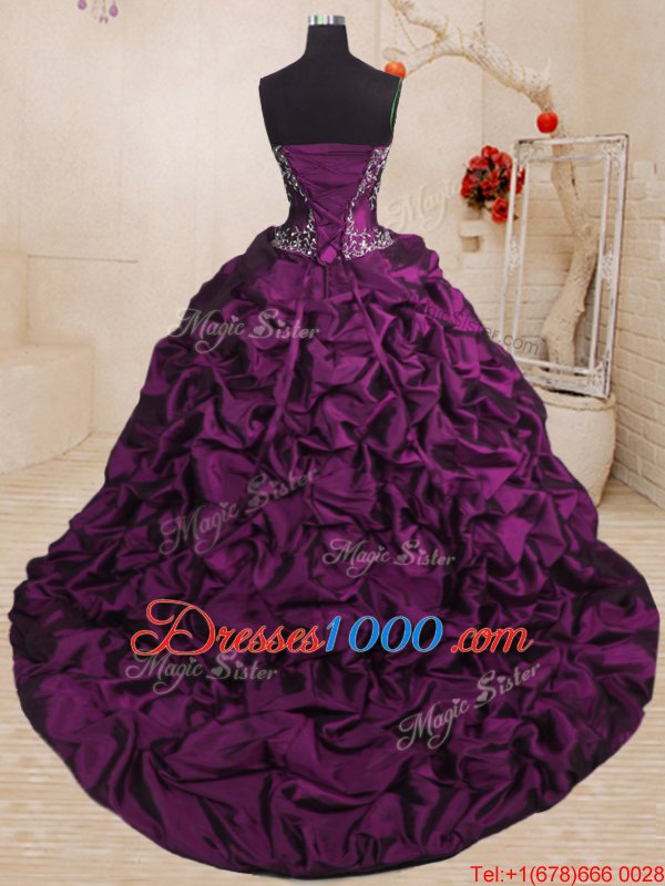 Sweetheart Sleeveless Organza Sweet 16 Dresses Beading and Ruffles Brush Train Lace Up