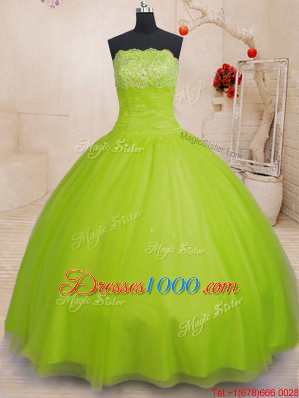 Floor Length Yellow Green Quinceanera Gown Tulle Sleeveless Beading