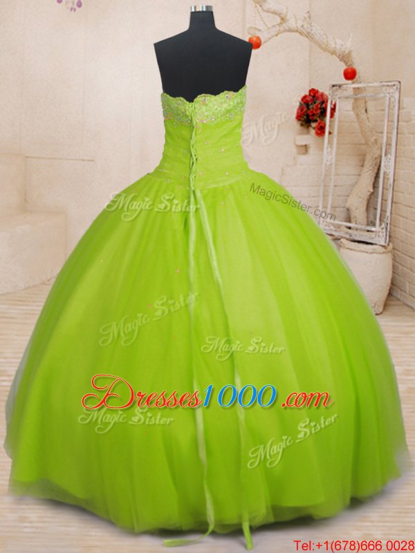 Floor Length Yellow Green Quinceanera Gown Tulle Sleeveless Beading