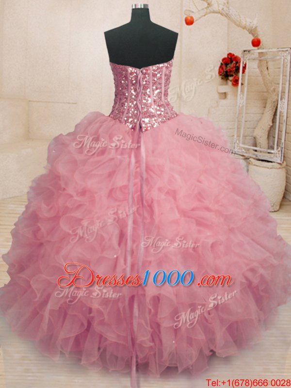 High Class Organza Sleeveless Floor Length 15 Quinceanera Dress and Beading and Ruffles