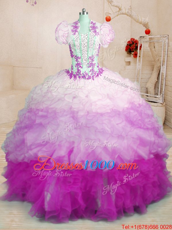 Lilac Sleeveless Beading and Ruffles Floor Length Quinceanera Dress