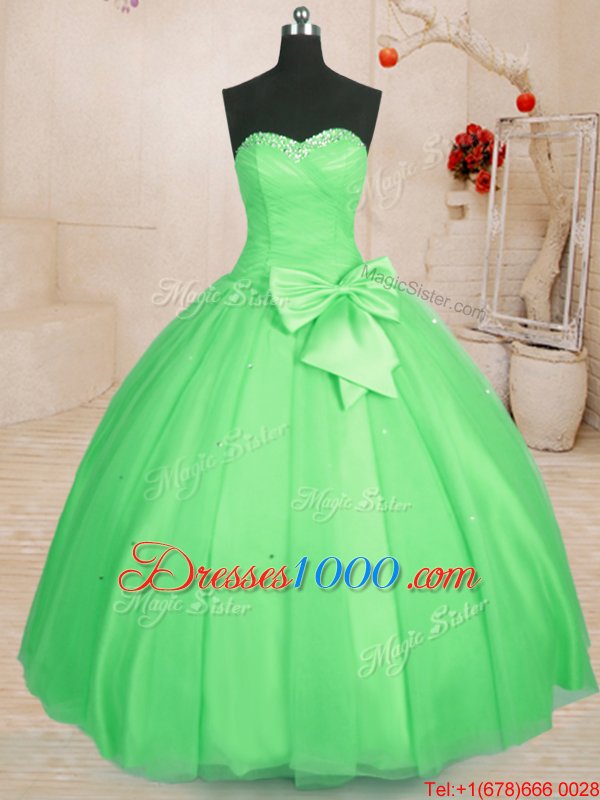 Clearance Sleeveless Beading and Bowknot Floor Length Sweet 16 Quinceanera Dress