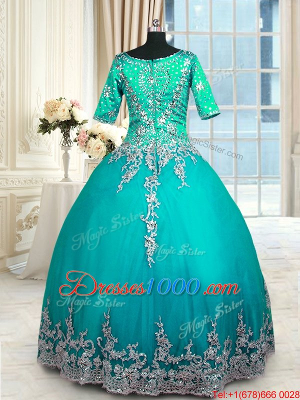 Classical Half Sleeves Zipper Floor Length Beading and Lace and Appliques and Ruffled Layers Sweet 16 Quinceanera Dress