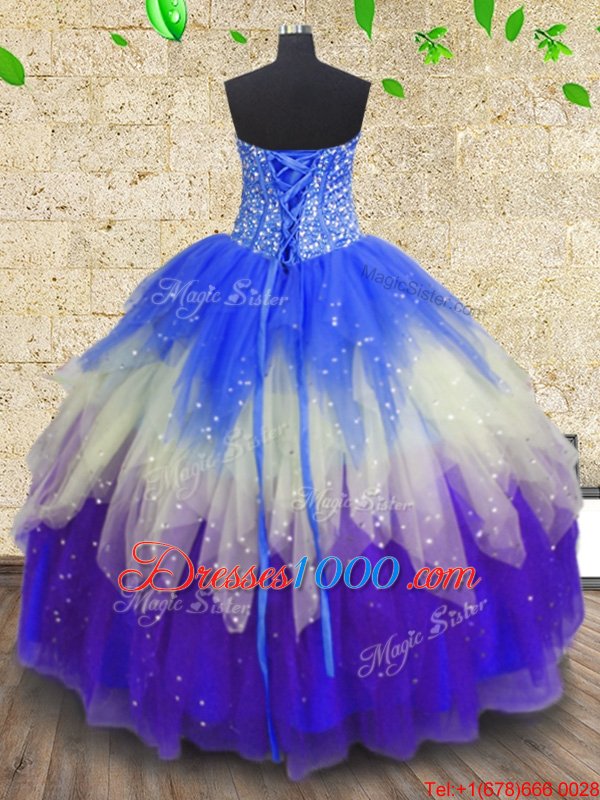 Multi-color Sleeveless Floor Length Beading and Sequins Zipper 15th Birthday Dress