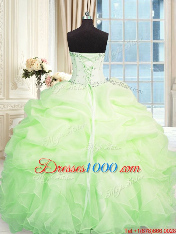 Simple Organza Sweetheart Sleeveless Lace Up Beading and Ruffles 15 Quinceanera Dress in Apple Green