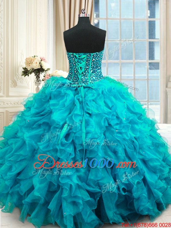 Sleeveless Lace Up Floor Length Beading and Ruffles and Sequins Sweet 16 Dress