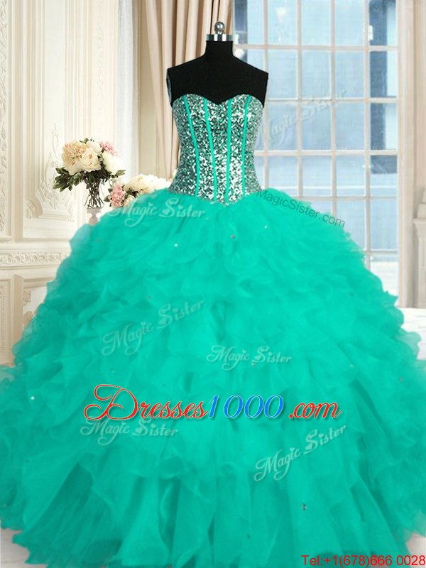Floor Length Ball Gowns Sleeveless Aqua Blue Quinceanera Gowns Lace Up