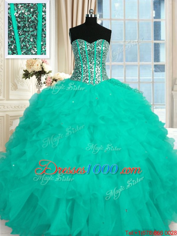 Floor Length Ball Gowns Sleeveless Aqua Blue Quinceanera Gowns Lace Up