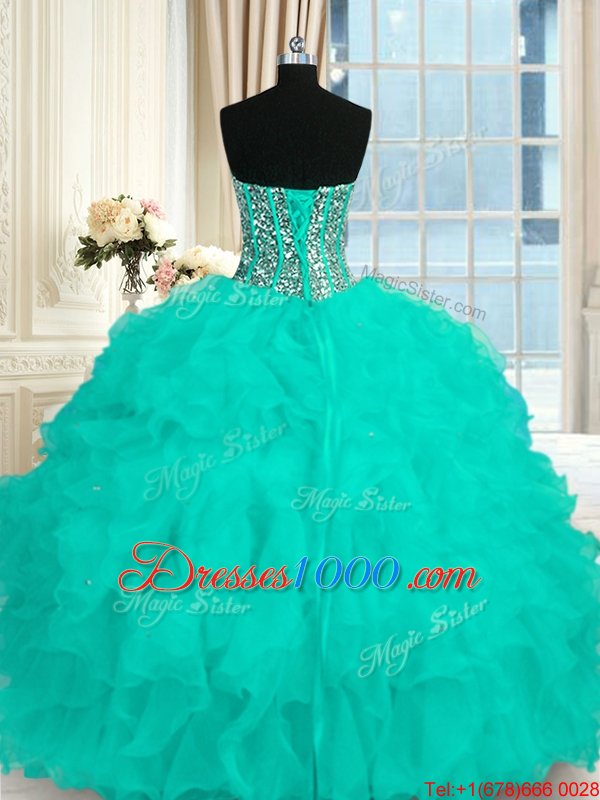 Floor Length Ball Gowns Sleeveless Aqua Blue Quinceanera Gowns Lace Up