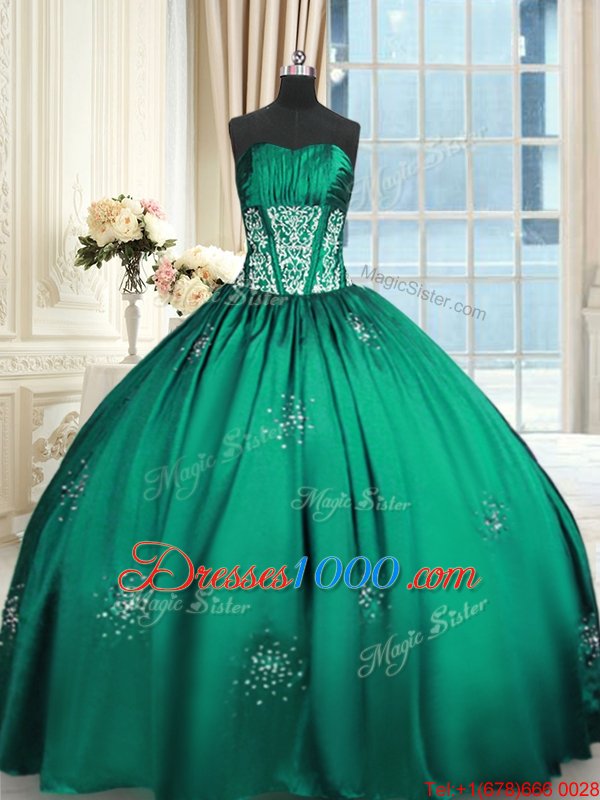 Excellent Teal Strapless Neckline Beading and Appliques and Ruching Quinceanera Dress Sleeveless Lace Up