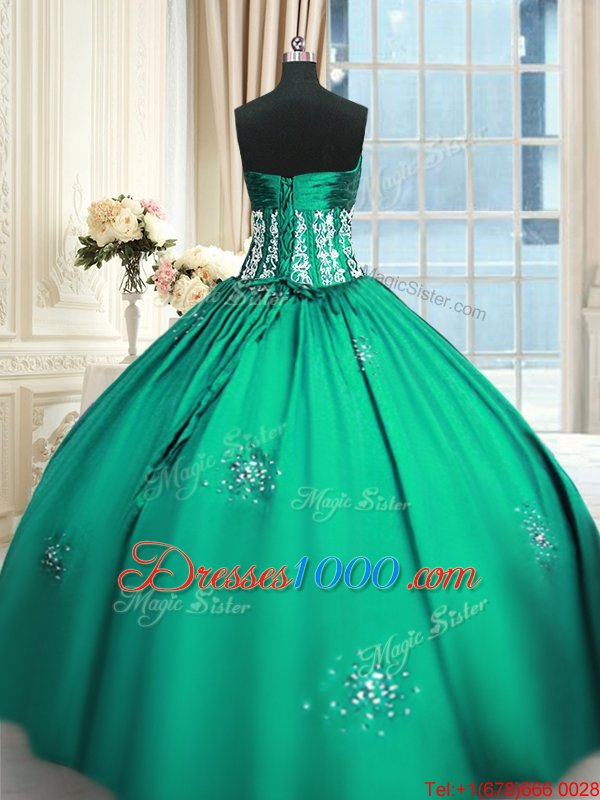Excellent Teal Strapless Neckline Beading and Appliques and Ruching Quinceanera Dress Sleeveless Lace Up