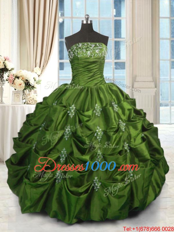 Ideal Pick Ups Floor Length Green Quinceanera Dresses Strapless Sleeveless Lace Up