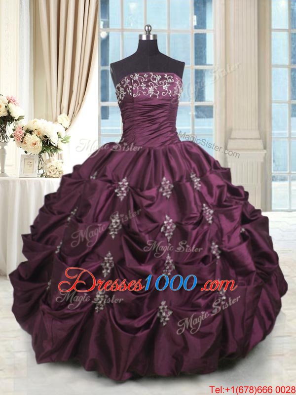 Modest Sleeveless Lace Up Floor Length Beading and Appliques and Embroidery and Pick Ups Sweet 16 Quinceanera Dress