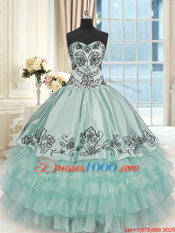 Sweetheart Sleeveless Organza and Taffeta Quinceanera Gowns Beading and Embroidery and Ruffled Layers Lace Up
